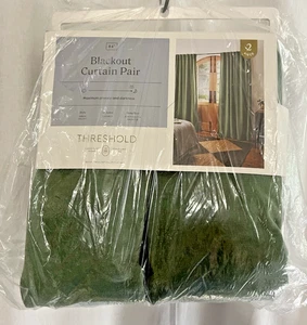 NEW Threshold 2pk Blackout Velvet Curtain Panels Pair 50" W x 84" L Green - Picture 1 of 5