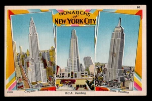 Tarjeta postal del edificio Chrysler RCA Empire State Empire State Monarchs of New York de 1940 EX - Imagen 1 de 2