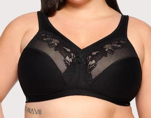 Glamorise Size 36C MagicLift Minimizer Bra No Wire Lace Trim Black 1003 - Picture 1 of 8