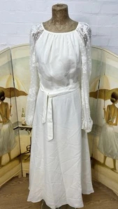 Vintage 1960s Simple Wedding Dress Timeless Long Lace Sleeves Eu38 Approx Uk 12 - Picture 1 of 13