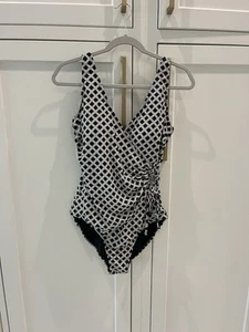 Traje de baño Nip Tuck talla 10 negro una pieza envoltura acanalada Amanda adelgazante moldeador usado en excelente estado - Imagen 1 de 6