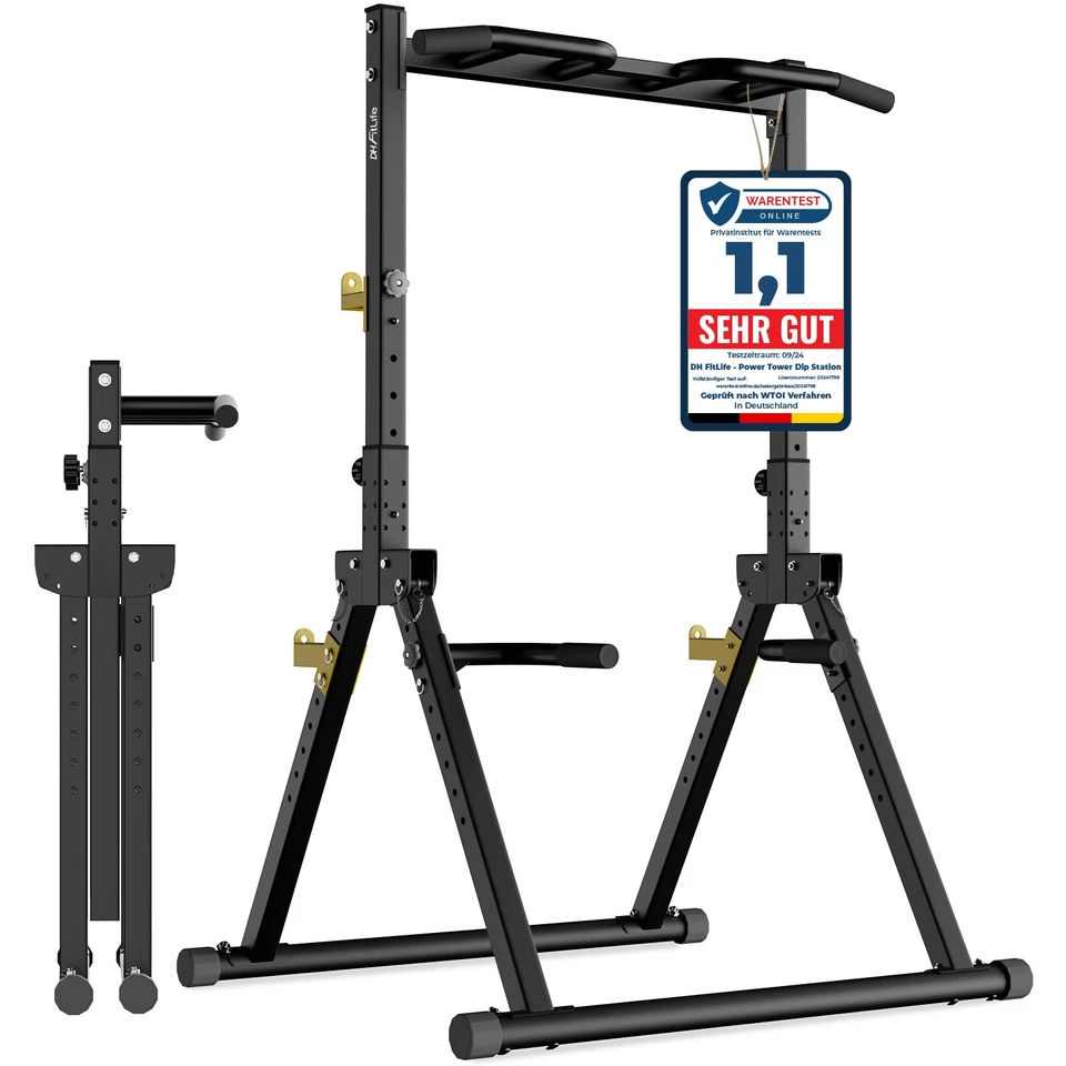 DH FitLife Power Tower Klimmzugturm Dip Station Faltbar 150kg Home Gym - Bild 1 von 4