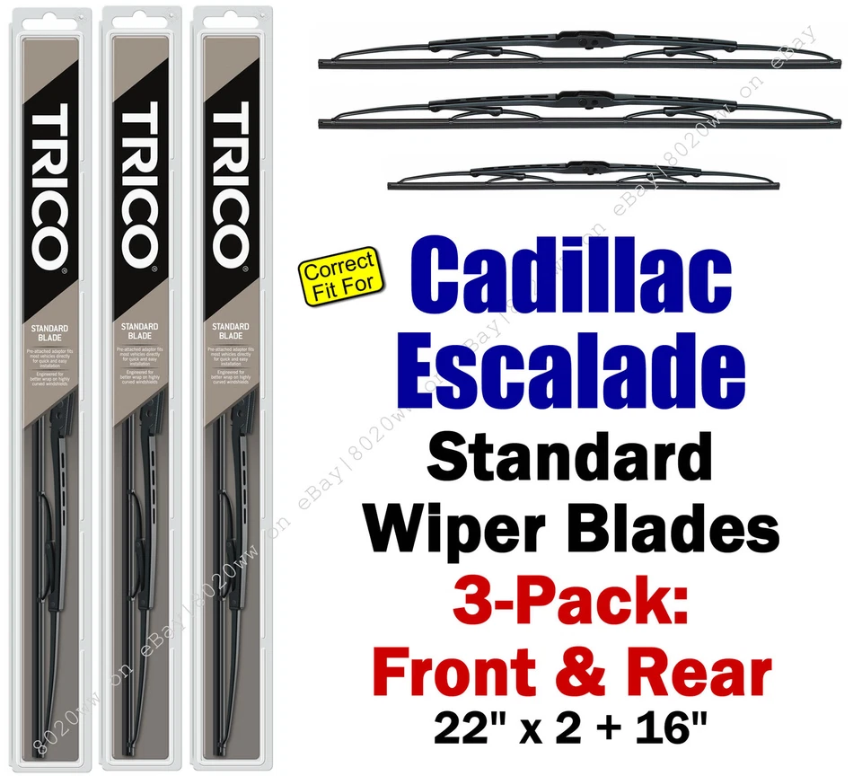 Wiper Blades 3只装前后标准版型2002-2006凯迪拉克凯雷德30221x2/160 — 第 1/1 张图片