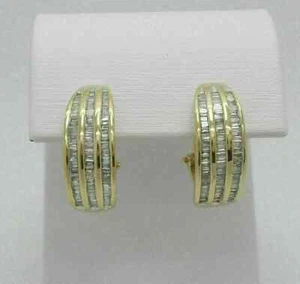 14K Yellow Gold Plated 2.50Ct Lab-Created Baguette Cut Diamond Hoop Earrings - Picture 1 of 2