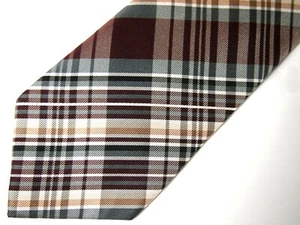 Croft & Barrow Mens Necktie Tie Burgundy Red White Brown Grey Plaid 58" - Picture 1 of 4