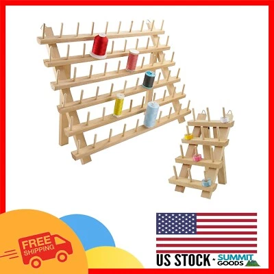 Soporte de hilo de madera de haya natural - 60 carretes + 12 carretes para acolchado y costura Foto 1 de 4