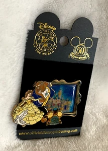 New Disney Disneyland 50th Belle Beauty & The Beast Castle In Gold Frame Pin - Picture 1 of 7