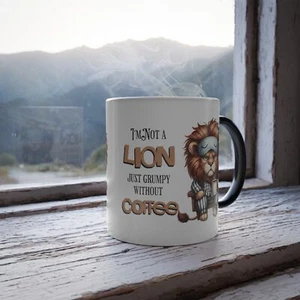 Color Morphing Mug - Grumpy Lion Coffee Cup, Gifts for Coffee Lovers, Cute - Imagen 1 de 9