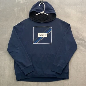 Hurley Hoodie Men Large Blue Long Sleeve Chest Framed Logo Spell-Out Surfing - Picture 1 of 9