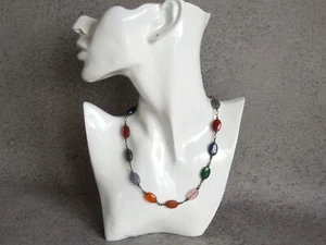 Testato Argento Catena Con Colorato Ovale Farbsteinen Agata Moos, Quarzo Rosa - Foto 1 di 9