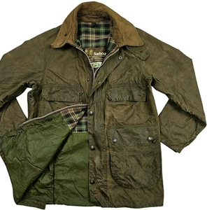 *HOT VTG 80's Men's BARBOUR @ BEDALE PARKA LINED OLIVE BROWN WAXED Jacket C34 XS - Picture 1 of 22