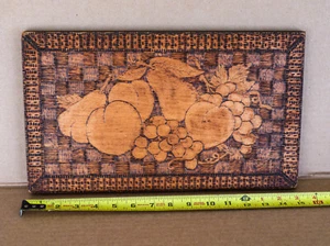Antique Flemish Art  Pyrography Fruit Wood Plaque 15" - Picture 1 of 5