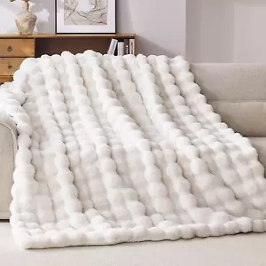 Faux Fur Throw Blanket, 1000GSM Fluffy Soft Bubble Blanket for Couch Bed, Cozy P - Picture 1 of 6