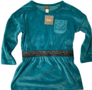 NWT Tea Collection Girl 2 2T Blue-Green Velour Sparkle Waist Holiday Party Dress - Bild 1 von 7