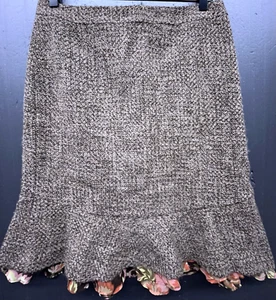 Ann Taylor Loft Skirt 10 Brown Wool Blend Floral Flounce Career Preppy Feminine - Picture 1 of 8