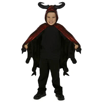 Child Boy's Diablo Red Demon Dragon Devil Halloween Costume Hooded Horn Cape - Image 1 of 3