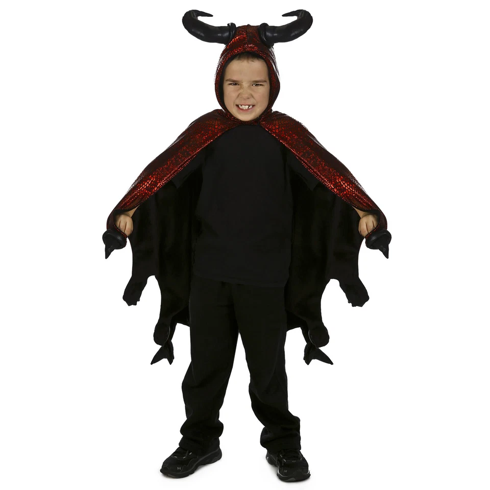 Niño Niño Niño Diablo Demonio Rojo Dragón Diablo Halloween Disfraz Con Capucha Cuerno Capa Foto 1 de 3