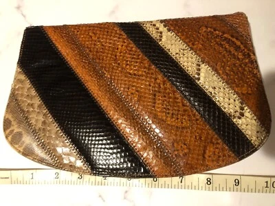 Nuevo bolso de mano vintage piel de serpiente de reptil forro de cuero, bolso de hombro, cadena dorada Foto 1 de 4