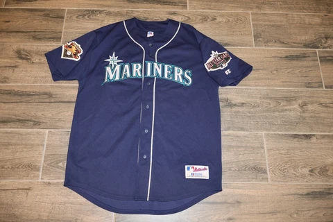 Seattle Mariners Ichiro Suzuki Baseball Jersey Russell Athletic 2001 48 All Star Cover