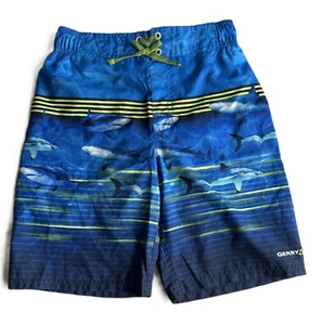 Boy's Swimsuit Board Shorts Gerry Kids Swim Trunks Stripes Shark M (10-12) Neon - Picture 1 of 48