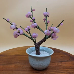 Vtg Agate/Glass Beads Crafted/Wired/Carved Chery Blossom Miniature Bonsai Tree - Picture 1 of 16