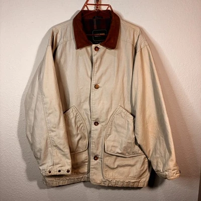 VTG Saddlebred Mens Coat Canvas Barn Chore XL Plaid Lined Field Jacket Khaki 90s - Image 1 of 4