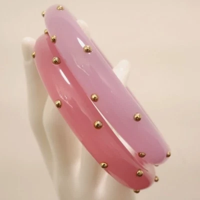 Lucite jewelry set 2 bangle bracelets pink and purple with goldtone studs - Image 1 of 4