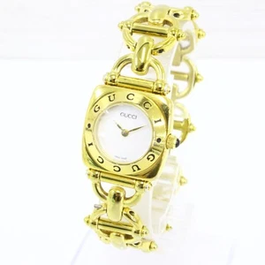 GUCCI watch Horsebit 6400L Shell Dial Quartz Gold Bracelet Vintage From Japan - Picture 1 of 12
