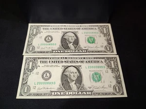 2 Consecutive 1981 $1 Notes S/Ns L20000889 & L20000890 Lightly Circulated-Crispy - Picture 1 of 2