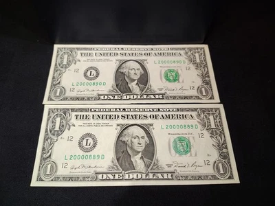 2 Consecutive 1981 $1 Notes S/Ns L20000889 & L20000890 Lightly Circulated-Crispy - Image 1 of 2