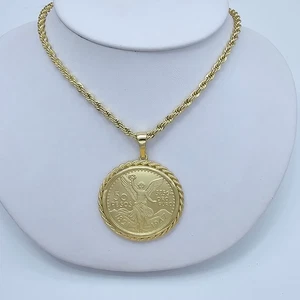 14K vergoldet Centenario MEX Moneda 50 Pesos CZ Anhänger & optionale Seil Kette - Bild 1 von 9