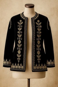 RARE Vintage -Black Velvet Jacket with Gold Embroidery. Handmade Ceremonial Coat - Picture 1 of 20