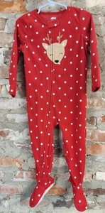 Carters Fleece Footie Pajamas Girls Sz 2t Reindeer Christmas PJs Polka Dots 34 - Picture 1 of 3