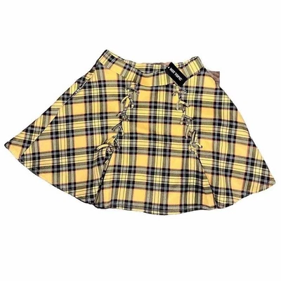 Minifalda patinadora amarilla a cuadros Hot Topic mediana estilo Y2K línea A acampanada sin forro Foto 1 de 4