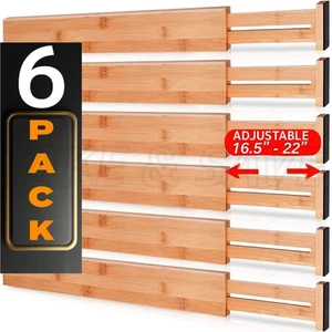 Divisores de cajones de bambú de 4" de alto, 12,8-18" organizadores de cajones ajustables para ropa - Imagen 1 de 7