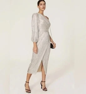 Saylor Gr. M Alora 1 Arm Silber Metallic Etuikleid Chic Sexy Event Date - Bild 1 von 18