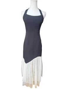 Maxi Vestido Commense Blanco y Negro Halter Sin Espalda XS NUEVO CON ETIQUETAS Asimétrico Transparente - Imagen 1 de 13
