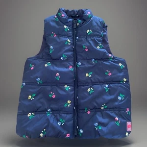 Baby Gap Blue Floral Puffer Insulated Vest Kids Girls Size 5 Cold Weather Snow - Picture 1 of 5