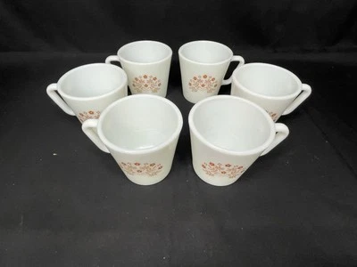 Vtg Pyrex Summer Impressions Ginger Brown Flower D-Handle Coffee Cup Mug 6pc Set - Image 1 of 4