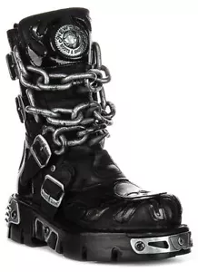 Stivali donna Newrock Biker Reactor teschio fiamma catena fibbia nero argento 4 - 12 - Foto 1 di 6