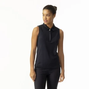Daily Sports Honeycomb Structured Sleeveless Polo Shirt in Navy Blue - Picture 1 of 5