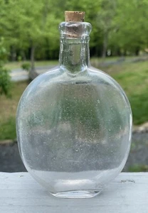 Antique Victorian Clear Glass Pumpkin Seed Whiskey Liquor Hip Flask 19th C. - Picture 1 of 10