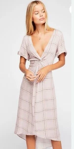 Free People Windowpane Plaid Hi-Low Dress V-Neck Size XS - Picture 1 of 5