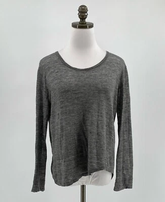 Sandro Womens Heather Gray 100% Linen Asymmetrical Hem Long Sleeve Top Sz 2 - Image 1 of 4
