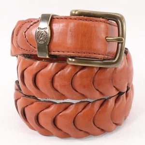Vintage Leather Belt Women 32 Brown LInked Braided Adjust Brass Buckle Turkish - Picture 1 of 21
