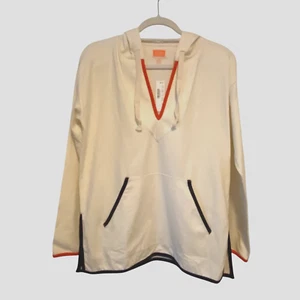 NEW J CREW Weekend Tipped V-Neck Hoodie Cotton Mariner Cloth NWT XS Sweatshirt - Picture 1 of 9