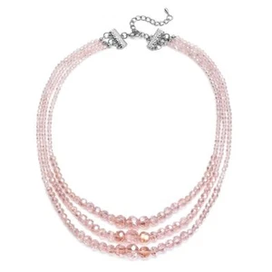 Pink Magic Glass Beaded 3 Row Necklace Jewelry Gift for Women Size 20-22" - Picture 1 of 9