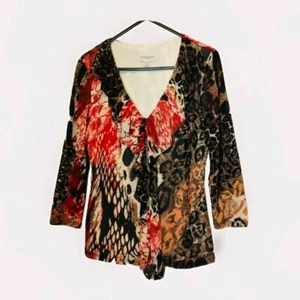 Queens Park Women's Blouse Top V-Neck Long Sleeves Multicoloured - Picture 1 of 7