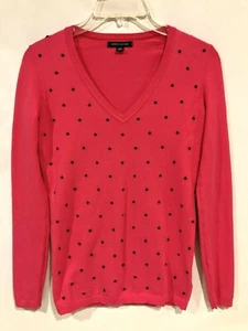 Tommy Hilfiger Damen Gr. XXS Hot Pink/Marineblau Punkte V-Ausschnitt Pullover Sweater  - Bild 1 von 12