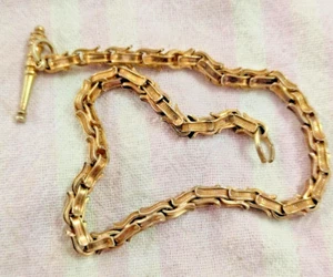 Old T bar cannon shaped pocket fob watch links Chain brass/allunimum 13'' long - Picture 1 of 18